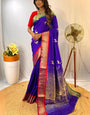 Luminous Royal Blue Soft Banarasi Silk Saree With Dulcet Blouse Piece