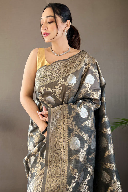 Load image into Gallery viewer, A dreamy Grey Cotton Silk Saree With Prettiest Blouse Piece
