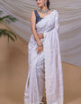 Invaluable Grey Embroidery Work Soft Silk Saree With Girlish Blouse Piece