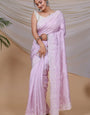 Mesmerising Lavender Embroidery Work Soft Silk Saree With Adorning Blouse Piece