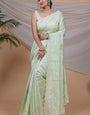 Blissful Pista Embroidery Work Soft Silk Saree With Stunner Blouse Piece