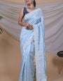 Prominent Sky Embroidery Work Soft Silk Saree With Inspiring Blouse Piece