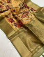 Gleaming Dark Beige Digital Printed Tussar Silk Saree With Precious Blouse Piece