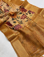 Elegant Dark Beige Digital Printed Tussar Silk Saree With Unique Blouse Piece