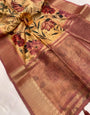 Designer Dark Beige Digital Printed Tussar Silk Saree With Opulent Blouse Piece