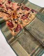 Blissful Dark Beige Digital Printed Tussar Silk Saree With Flameboyant Blouse Piece