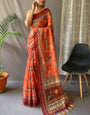 Phenomenal Orange Kalamkari Printed Saree With Adorable Blouse Piece