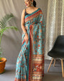 Dalliance Sky Kalamkari Printed Saree With Forbearance Blouse Piece