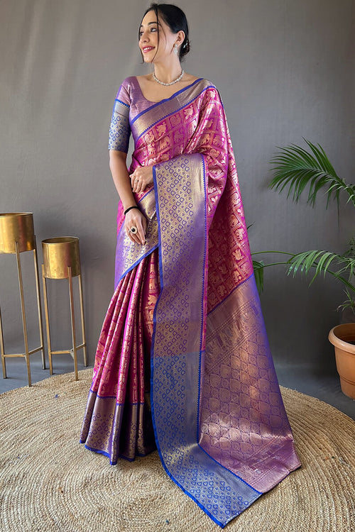 Load image into Gallery viewer, Flamboyant Purple Kanjivaram Silk Saree With Flameboyant Blouse Piece
