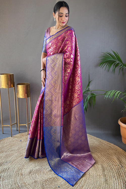 Load image into Gallery viewer, Flamboyant Purple Kanjivaram Silk Saree With Flameboyant Blouse Piece
