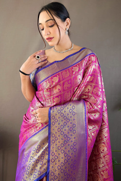 Load image into Gallery viewer, Flamboyant Purple Kanjivaram Silk Saree With Flameboyant Blouse Piece
