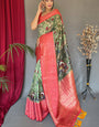 Palimpsest Green Kalamkari Printed Saree With Susurrous Blouse Piece