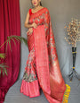 Staggering Red Kalamkari Printed Saree With Gratifying Blouse Piece