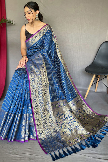Lagniappe Blue Soft Banarasi Silk Saree With Vestigial Blouse Piece