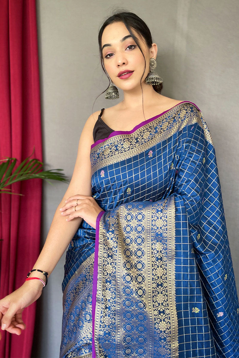 Lagniappe Blue Soft Banarasi Silk Saree With Vestigial Blouse Piece