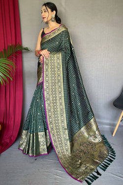Amiable Dark Green Soft Banarasi Silk Saree With Exuberant Blouse Piece