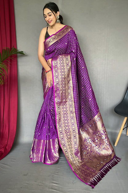 Traditional Purple Soft Banarasi Silk Saree With Opulent Blouse Piece
