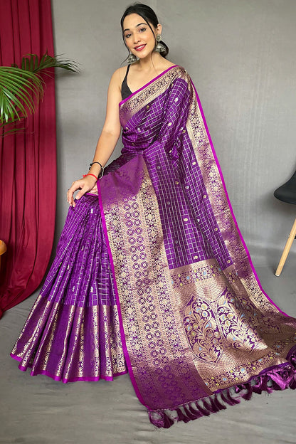 Traditional Purple Soft Banarasi Silk Saree With Opulent Blouse Piece