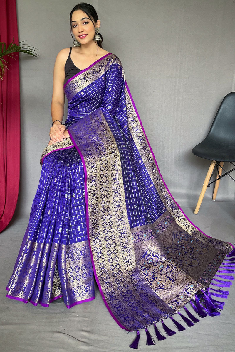 Girlish Royal Blue Soft Banarasi Silk Saree With Outstanding Blouse Piece