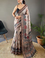 Refreshing Beige Digital Printed Tussar Silk Saree With Sensational Blouse Piece