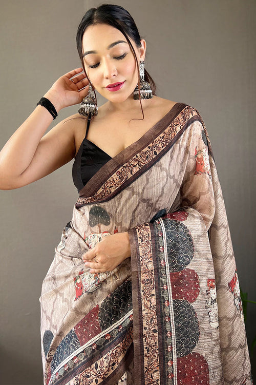 Load image into Gallery viewer, Refreshing Beige Digital Printed Tussar Silk Saree With Sensational Blouse Piece
