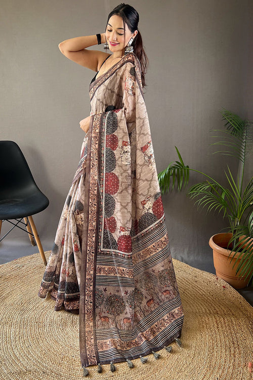 Load image into Gallery viewer, Refreshing Beige Digital Printed Tussar Silk Saree With Sensational Blouse Piece
