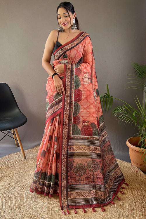 Load image into Gallery viewer, Charming Pink Digital Printed Tussar Silk Saree With Ravishing Blouse Piece
