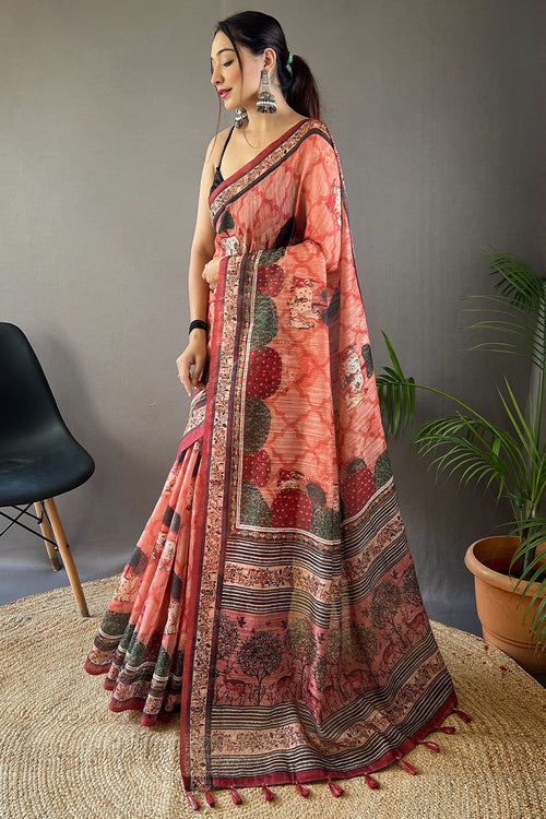 Load image into Gallery viewer, Charming Pink Digital Printed Tussar Silk Saree With Ravishing Blouse Piece
