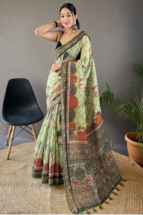 Load image into Gallery viewer, Glorious Pista Digital Printed Tussar Silk Saree With Classic Blouse Piece
