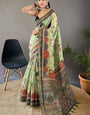 Glorious Pista Digital Printed Tussar Silk Saree With Classic Blouse Piece