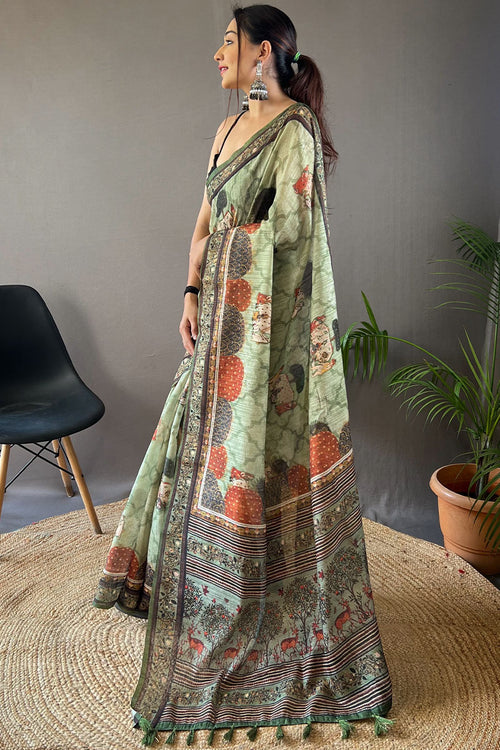 Load image into Gallery viewer, Glorious Pista Digital Printed Tussar Silk Saree With Classic Blouse Piece
