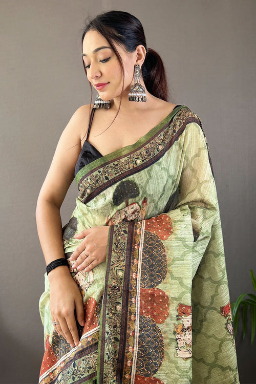 Load image into Gallery viewer, Glorious Pista Digital Printed Tussar Silk Saree With Classic Blouse Piece
