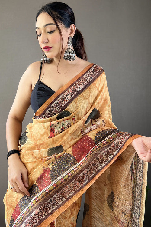 Load image into Gallery viewer, Demure Yellow Digital Printed Tussar Silk Saree With Gossamer Blouse Piece
