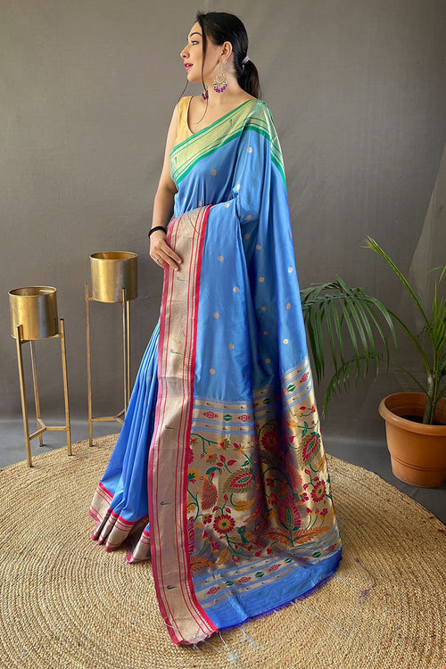 Load image into Gallery viewer, Attractive Firozi Paithani Silk Saree With Deserving Blouse Piece
