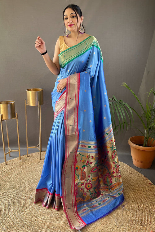 Load image into Gallery viewer, Attractive Firozi Paithani Silk Saree With Deserving Blouse Piece
