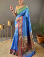 Attractive Firozi Paithani Silk Saree With Deserving Blouse Piece