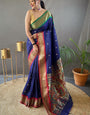 Desiring Navy Blue Paithani Silk Saree With Breathtaking Blouse Piece