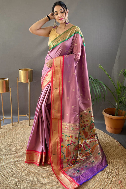 Load image into Gallery viewer, Majesty Pink Paithani Silk Saree With Preferable Blouse Piece
