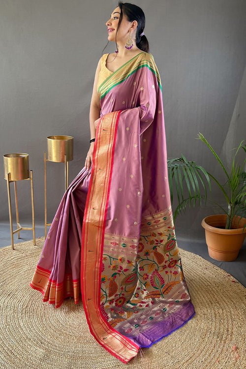 Load image into Gallery viewer, Majesty Pink Paithani Silk Saree With Preferable Blouse Piece
