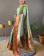 Twirling Pista Paithani Silk Saree With Exquisite Blouse Piece