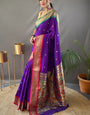 Excellent Purple Paithani Silk Saree With Assemblage Blouse Piece