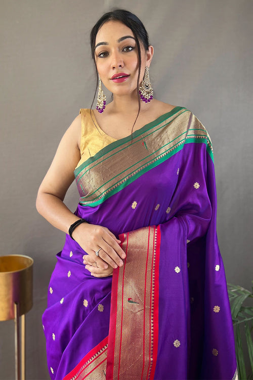 Load image into Gallery viewer, Excellent Purple Paithani Silk Saree With Assemblage Blouse Piece
