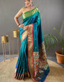 Diaphanous Rama Paithani Silk Saree With Eloquence Blouse Piece