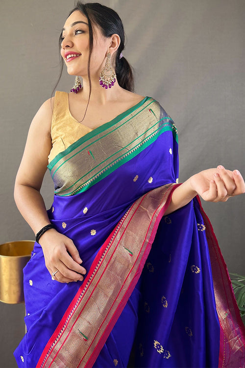 Load image into Gallery viewer, Propinquity Royal Blue Paithani Silk Saree With Pleasurable Blouse Piece
