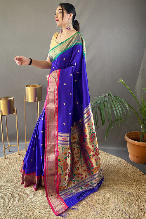 Load image into Gallery viewer, Propinquity Royal Blue Paithani Silk Saree With Pleasurable Blouse Piece
