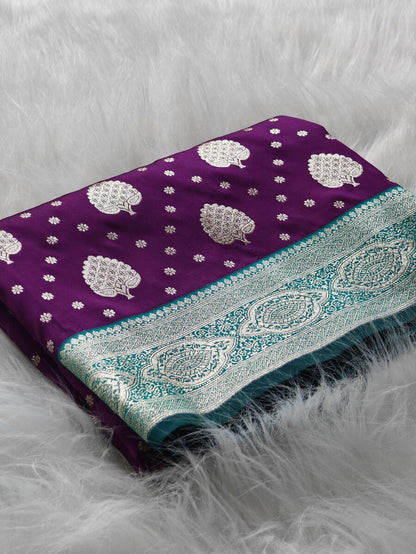 Pretty Purple Banarasi Satin Silk Saree With Majestic Blouse