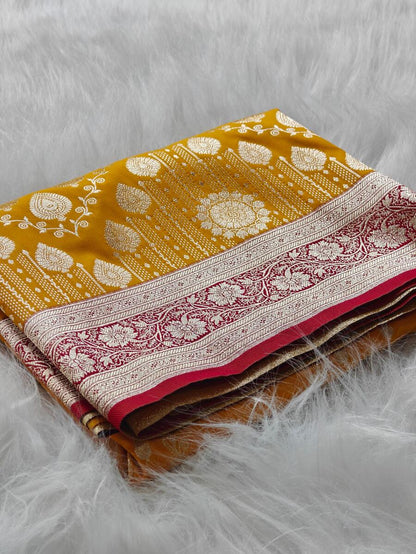 Allure Yellow Banarasi Satin Silk Saree With Mesmeric Blouse