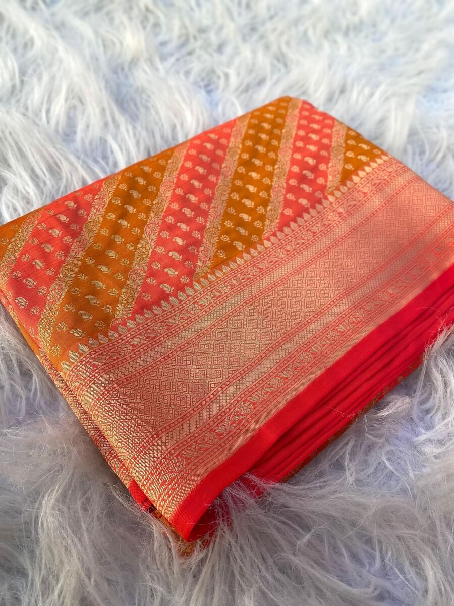 Moiety Orange Soft Banarasi Silk Saree With Woebegone Blouse Piece