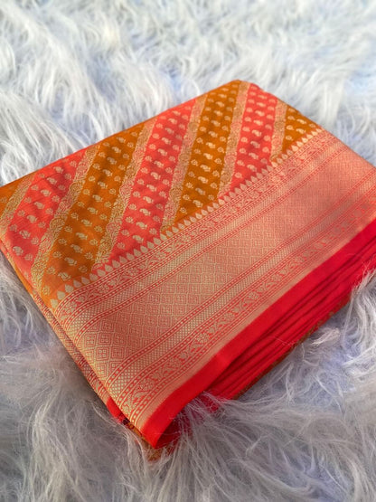 Moiety Orange Soft Banarasi Silk Saree With Woebegone Blouse Piece