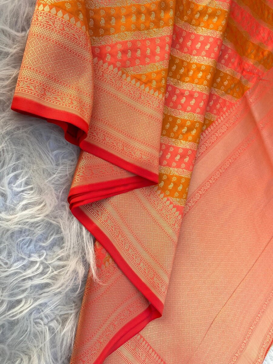 Moiety Orange Soft Banarasi Silk Saree With Woebegone Blouse Piece